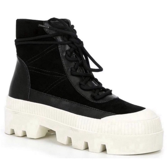 Gianni Bini Shoes - GIANNI BINI Black Leather Platform Ankle Boot Bootie Lug Sole Sneaker Size 7 New